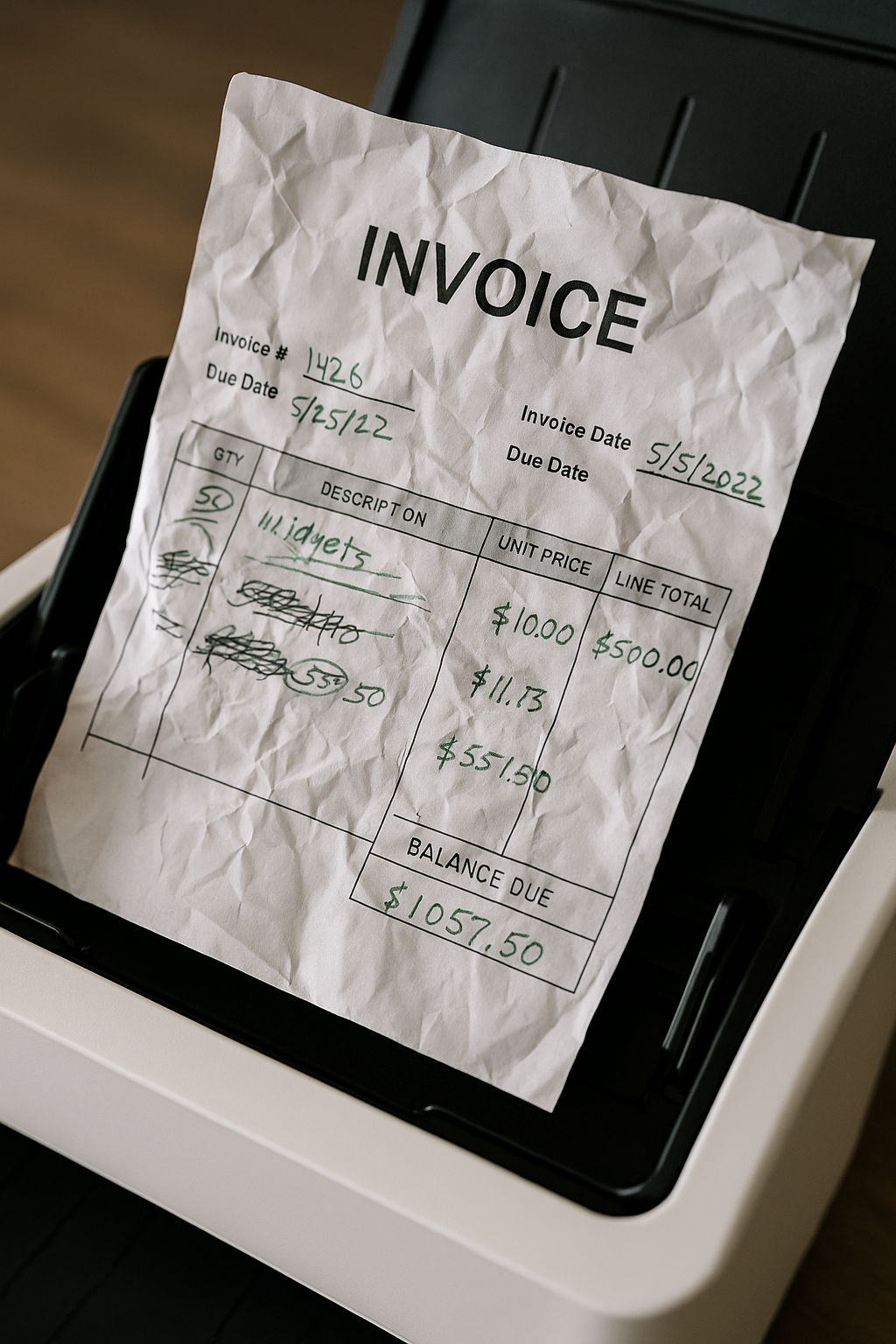 invoice scanner crumpled
